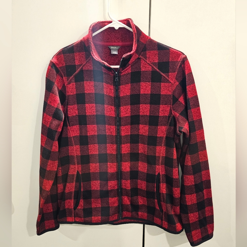 Eddie Bauer Womans Large Full Zip Red/Black Check Jacket